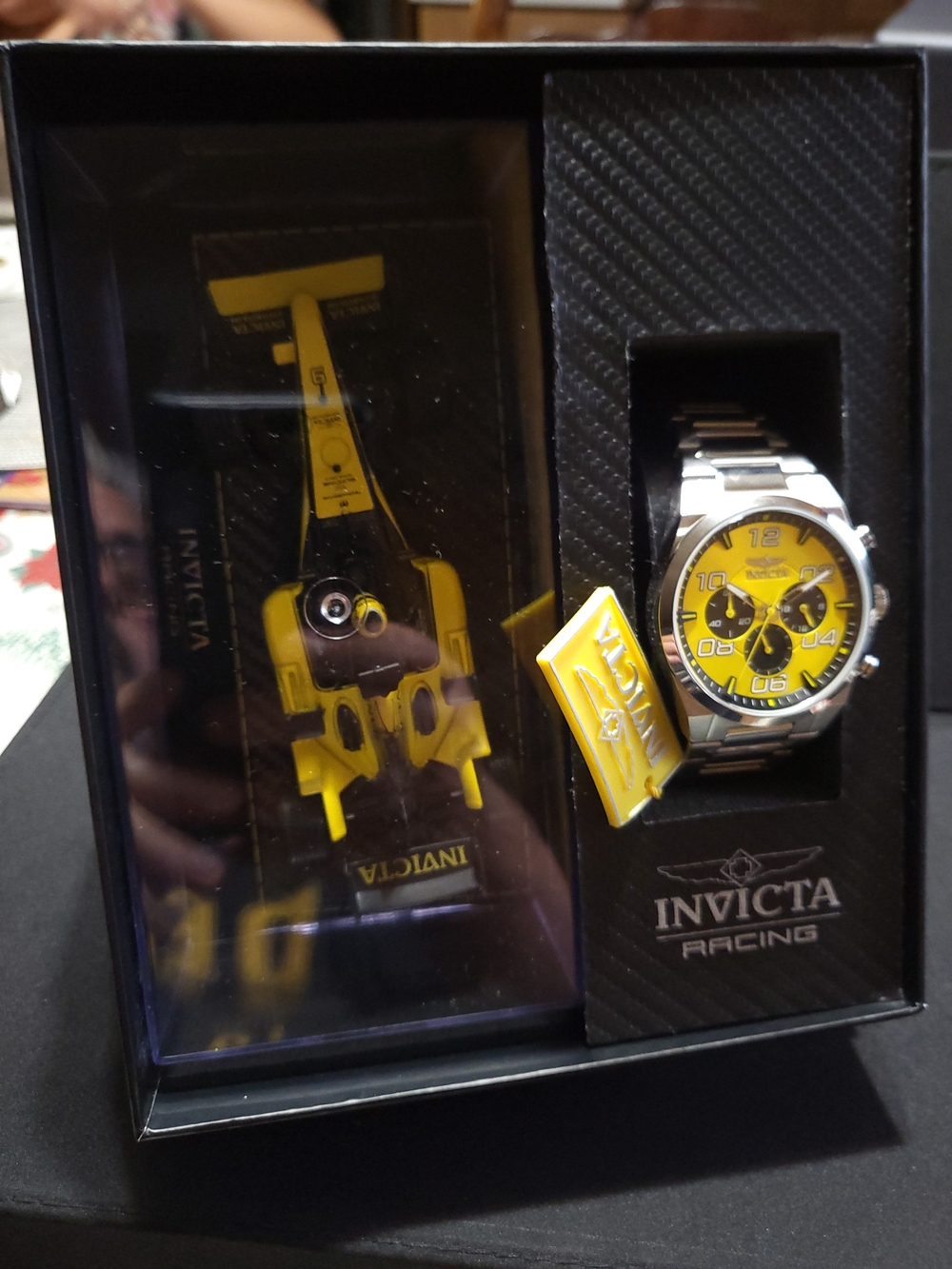 New!Invicta Silver Watch with Yellow Dial and Racing Model Set Watch Model 50420